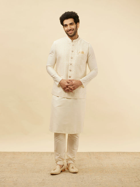 Manyavar Pearl White Bel Buti Patterned Jacket