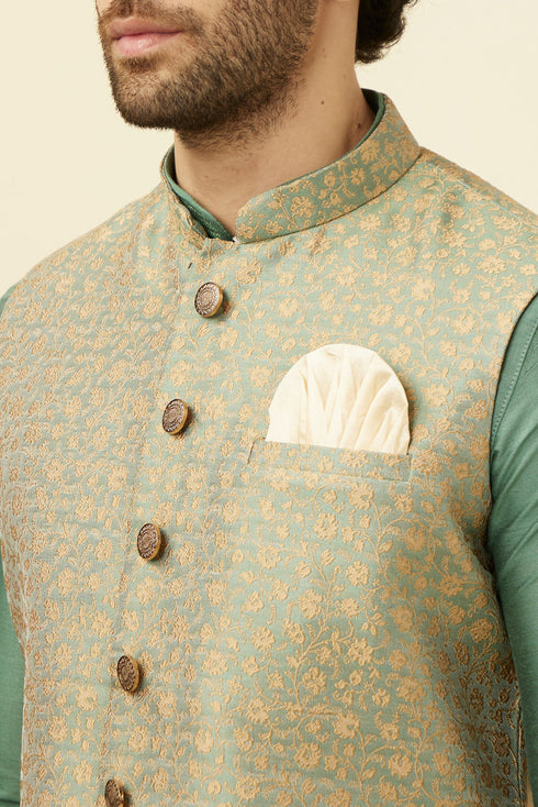 Manyavar Sage Green Brocade Jacket