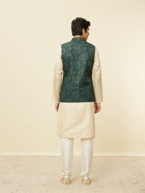 Manyavar Pine Green Warli Tribal Art Printed Jacket