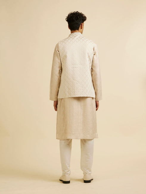 Manyavar Beige Buta Jaal Embroidered Nehru Jacket