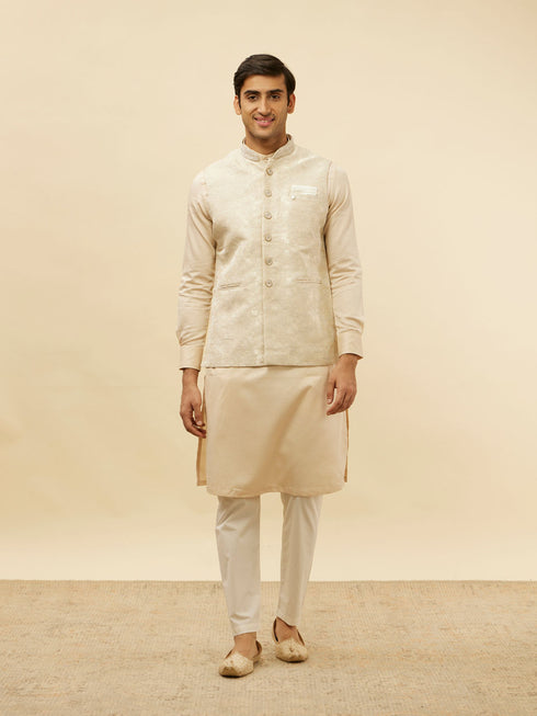 Manyavar Greige Floral Patterned Jacket