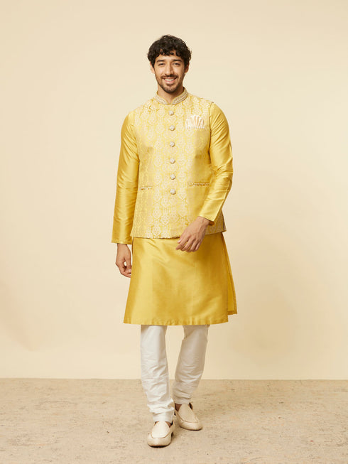 Manyavar Mustard Yellow Medallion Patterned Jacket