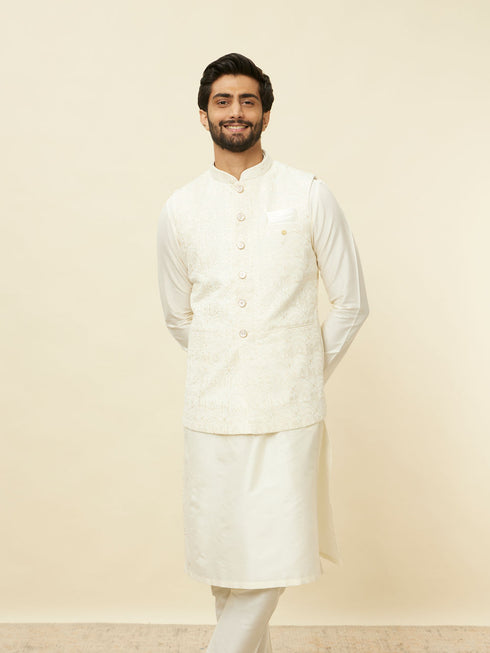 Manyavar Sea Salt White Courtly Patterned Jacket
