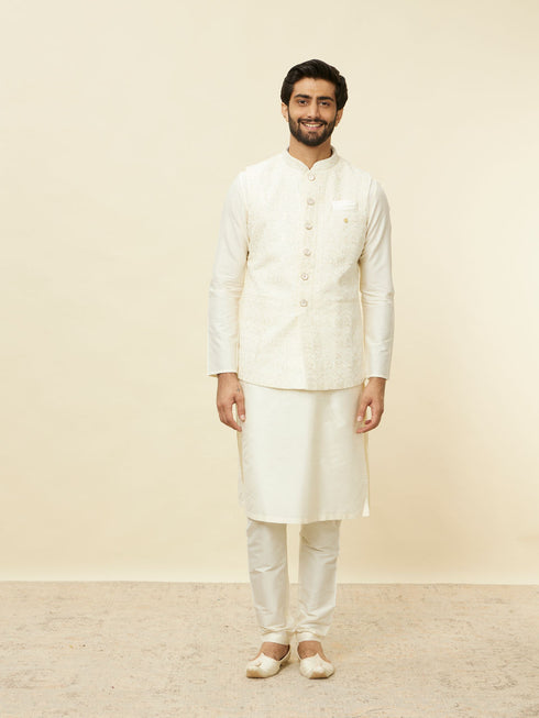 Manyavar Sea Salt White Courtly Patterned Jacket