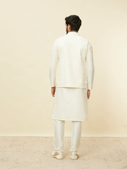 Manyavar Sea Salt White Courtly Patterned Jacket