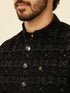 Manyavar Kohl Black Scallop Shell Patterned Nehru Jacket
