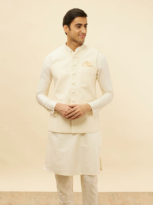 Manyavar Light Beige Sequined Jacket