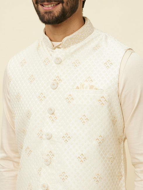 Manyavar Sand Beige Argyle Patterned Jacket