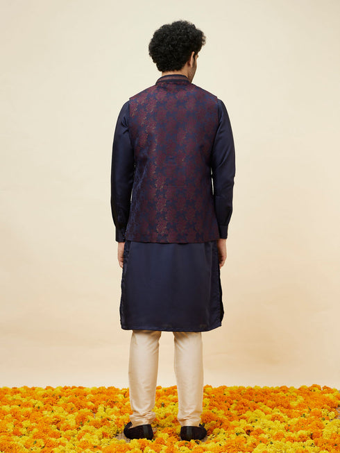 Manyavar Midnight Blue Floral Pattern Jacket
