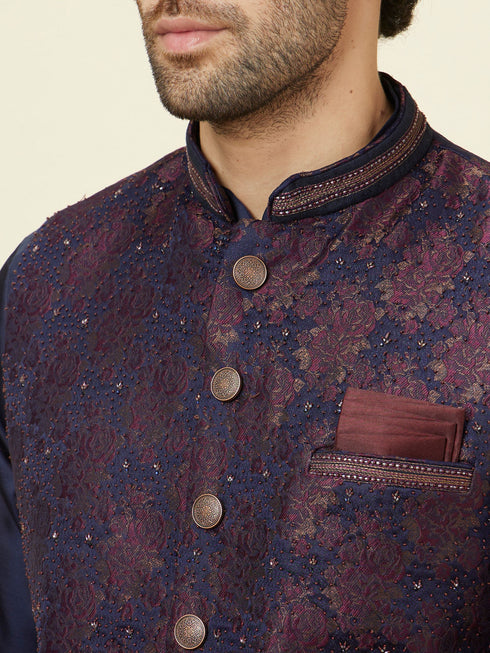 Manyavar Midnight Blue Floral Pattern Jacket