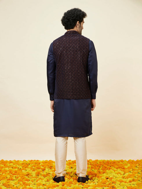 Manyavar Deep Blue Sequined Jacket
