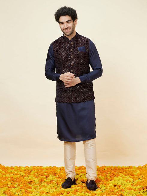 Manyavar Deep Blue Sequined Jacket