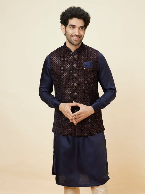 Manyavar Deep Blue Sequined Jacket