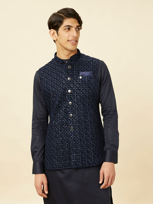 Manyavar Sapphire Blue Diamond Patterned Jacket