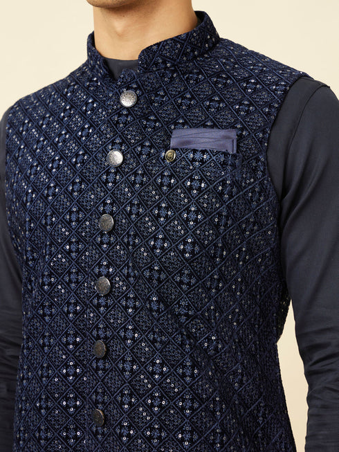 Manyavar Sapphire Blue Diamond Patterned Jacket