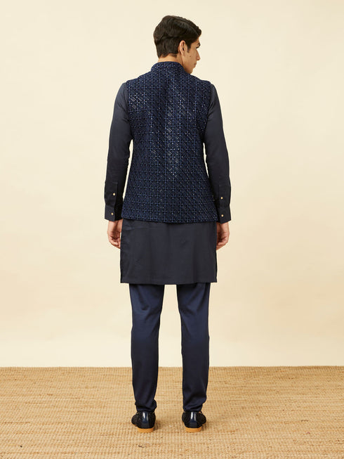 Manyavar Sapphire Blue Diamond Patterned Jacket