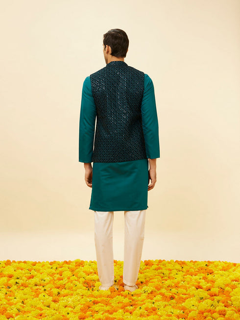 Manyavar Teal Blue Sequined Embroidered Jacket