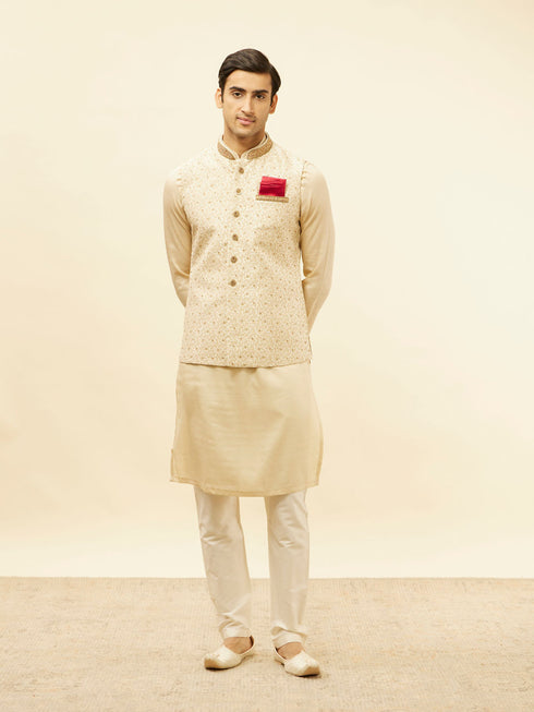 Manyavar Golden Cream Embellished Collar Jacket