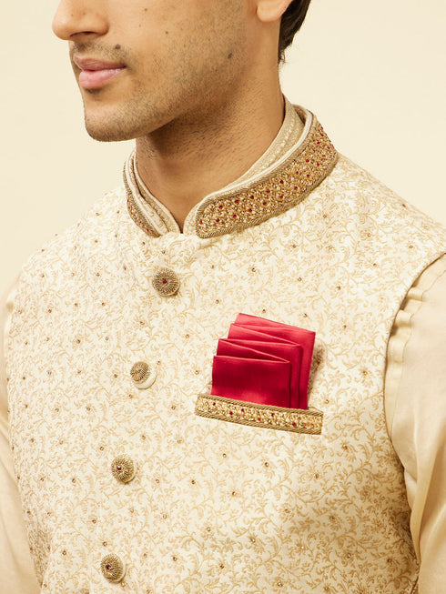 Manyavar Golden Cream Embellished Collar Jacket
