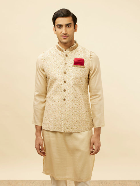 Manyavar Golden Cream Embellished Collar Jacket