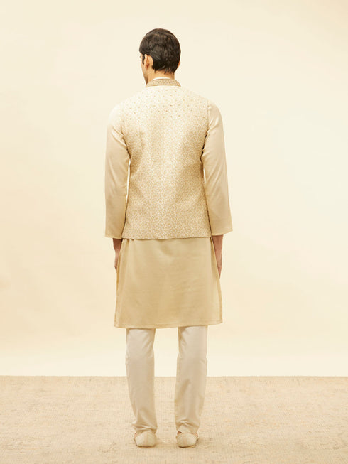 Manyavar Golden Cream Embellished Collar Jacket