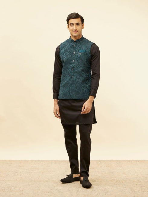 Manyavar Imperial Blue Grid Patterned Jacket