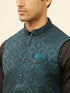 Manyavar Imperial Blue Grid Patterned Jacket