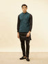 Manyavar Imperial Blue Grid Patterned Jacket