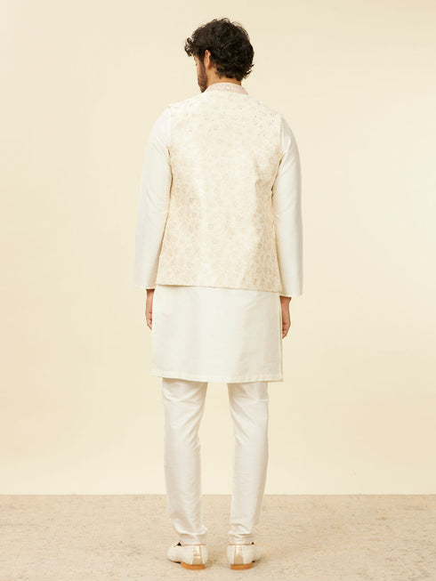 Manyavar Warm Cream Bel Buti Patterned Nehru Jacket