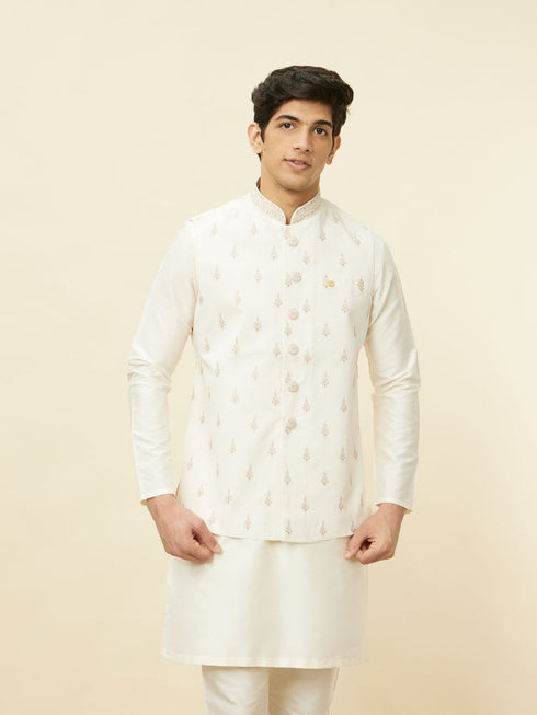 Manyavar Cream White Buta Patterned Jacket