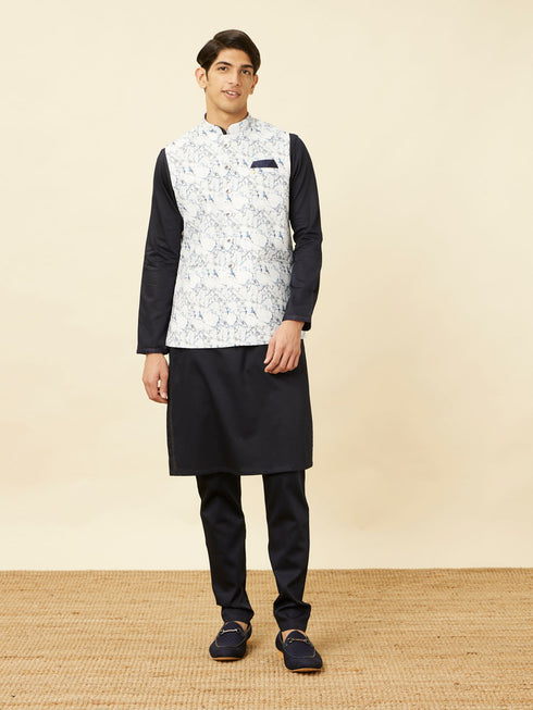Manyavar Winter White Marble Printed Jacket