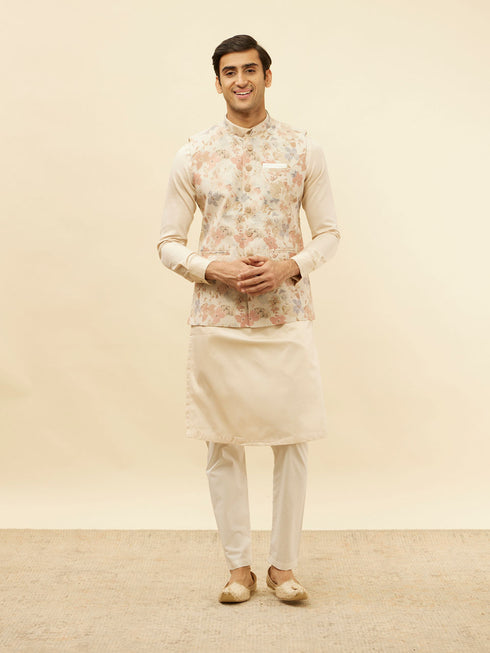 Manyavar Cream Beige Floral Printed Jacket
