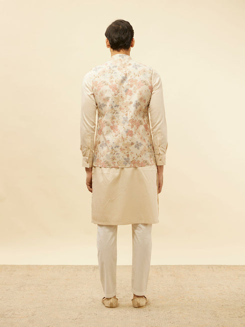 Manyavar Cream Beige Floral Printed Jacket