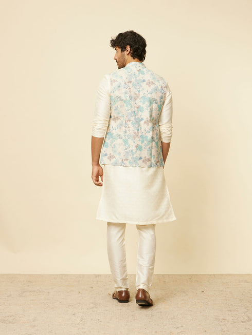 Manyavar Aqua Green Floral Printed Jacket