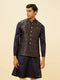 Manyavar Navy Blue Imperial Trellis Patterned Jacket