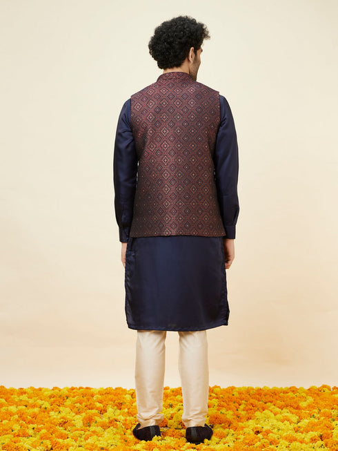 Manyavar Brick Red Imperial Patterned Jacket