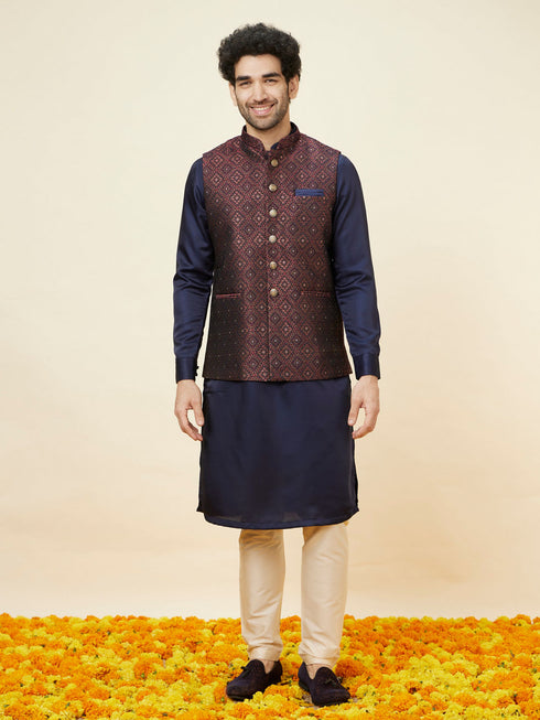 Manyavar Brick Red Imperial Patterned Jacket