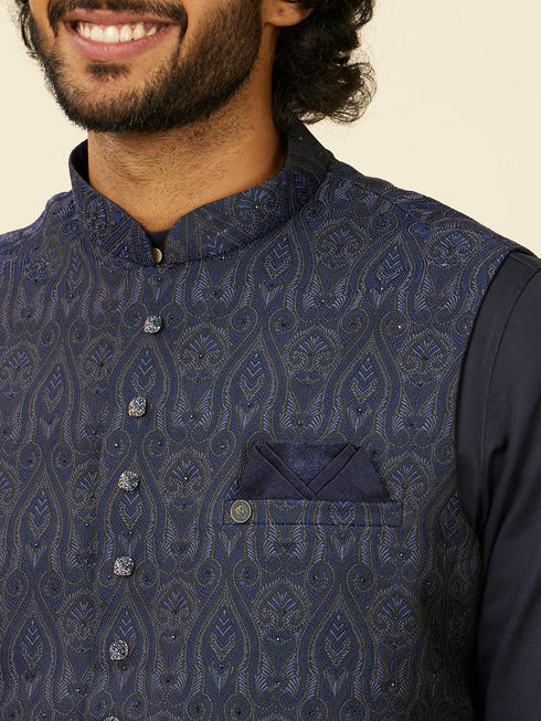 Manyavar Warm White Paisley Patterned Nehru Jacket