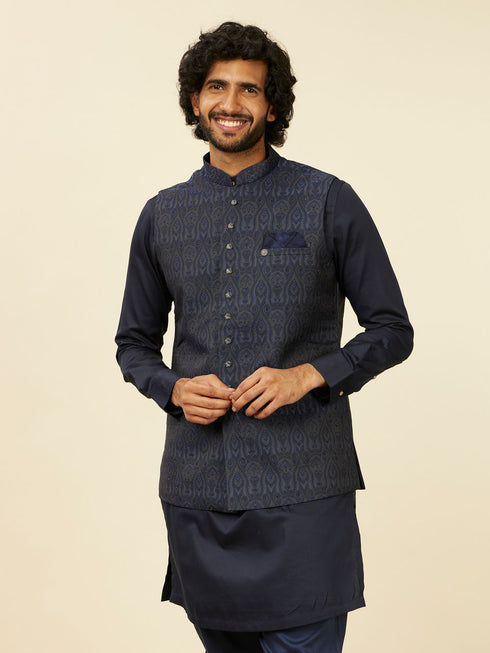 Manyavar Warm White Paisley Patterned Nehru Jacket