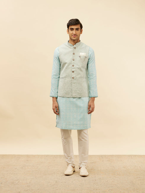 Manyavar Powder Blue Victorian Patterned Jacket