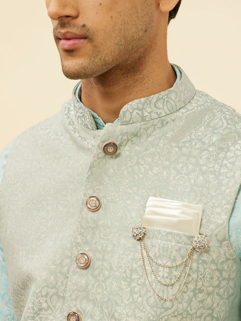 Manyavar Powder Blue Victorian Patterned Jacket