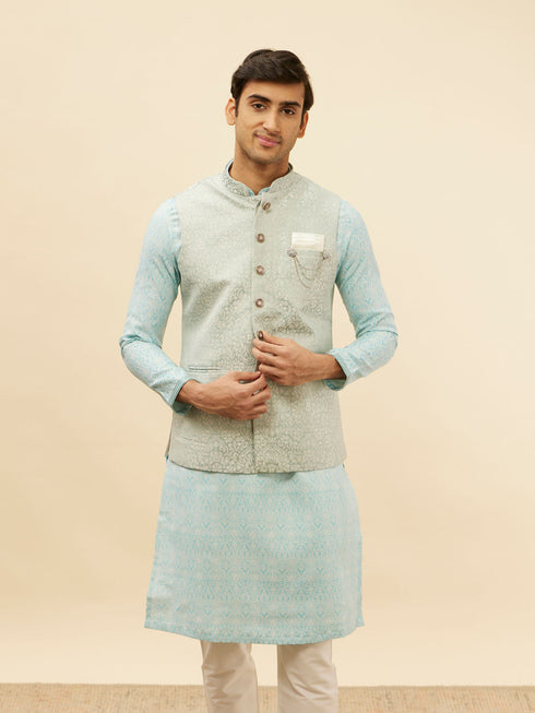 Manyavar Powder Blue Victorian Patterned Jacket