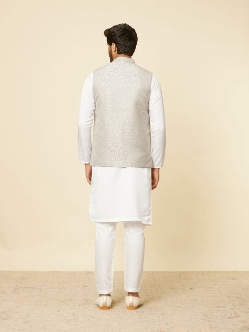 Manyavar Light Grey Medallion Patterned Nehru Jacket