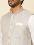 Manyavar Light Grey Medallion Patterned Nehru Jacket
