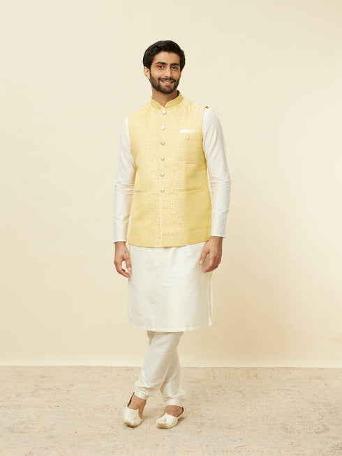 Manyavar Sand Yellow Medallion Patterned Jacket