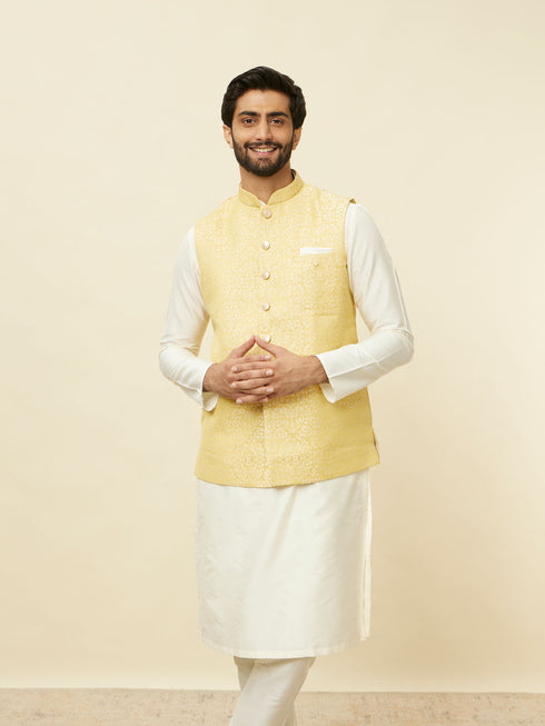 Manyavar Sand Yellow Medallion Patterned Jacket