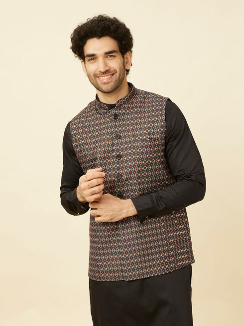 Manyavar Kohl Black Ikat Inspired Printed Jacket