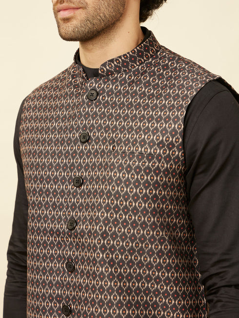 Manyavar Kohl Black Ikat Inspired Printed Jacket