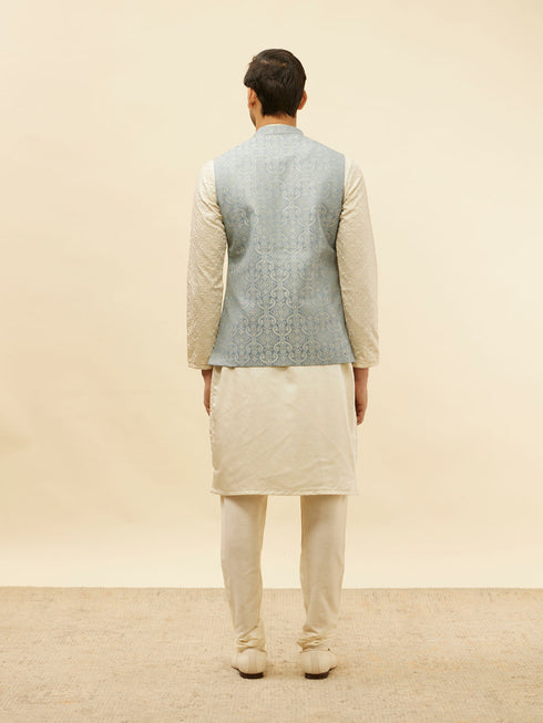 Manyavar Glacier Blue Victoran Patterned Jacket