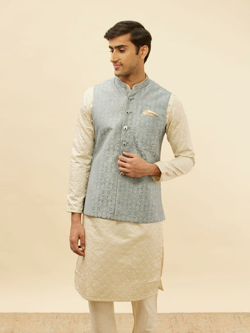 Manyavar Glacier Blue Victoran Patterned Jacket